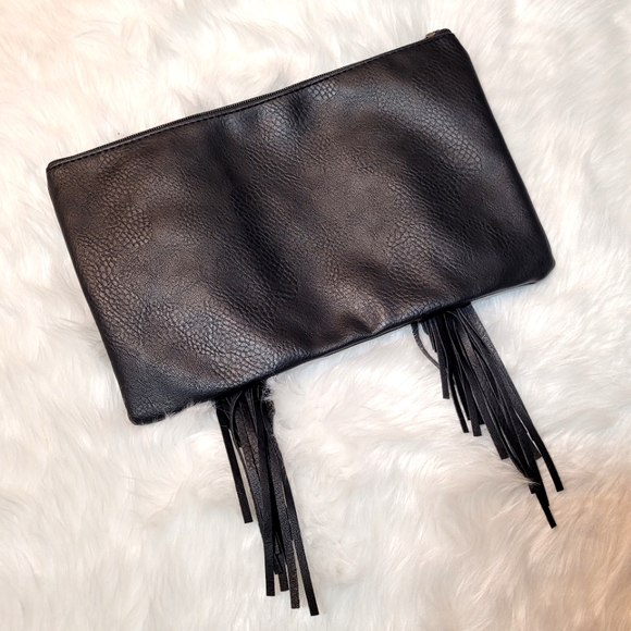 Black Fringe Soft Clutch/Make Up Bag - Picture 2 of 4